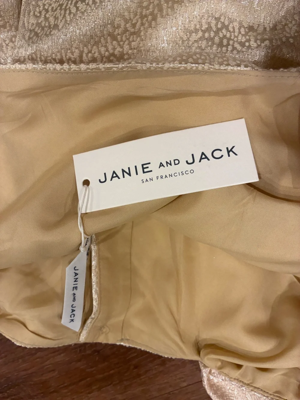 NWT Janie & Jack Gold Formal Dress Shimmer Sparkle Lined Summer Outfit 12 Girl